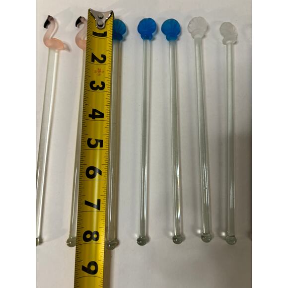 Set of 9 Hand Blown Glass Swizzle Sticks Cocktails Beach Flamingo Seashell Vntg - Picture 5 of 7